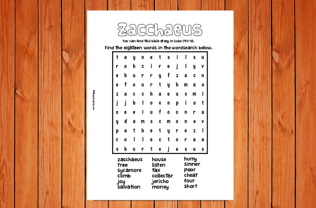 Zacchaeus wordsearch printable â