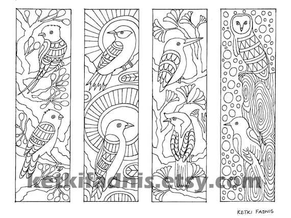 Coloring bookmarks birds bookmarks coloring page instant