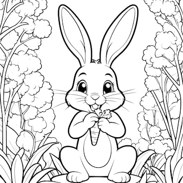 Premium vector coloring book page for kids of bunny with carrot