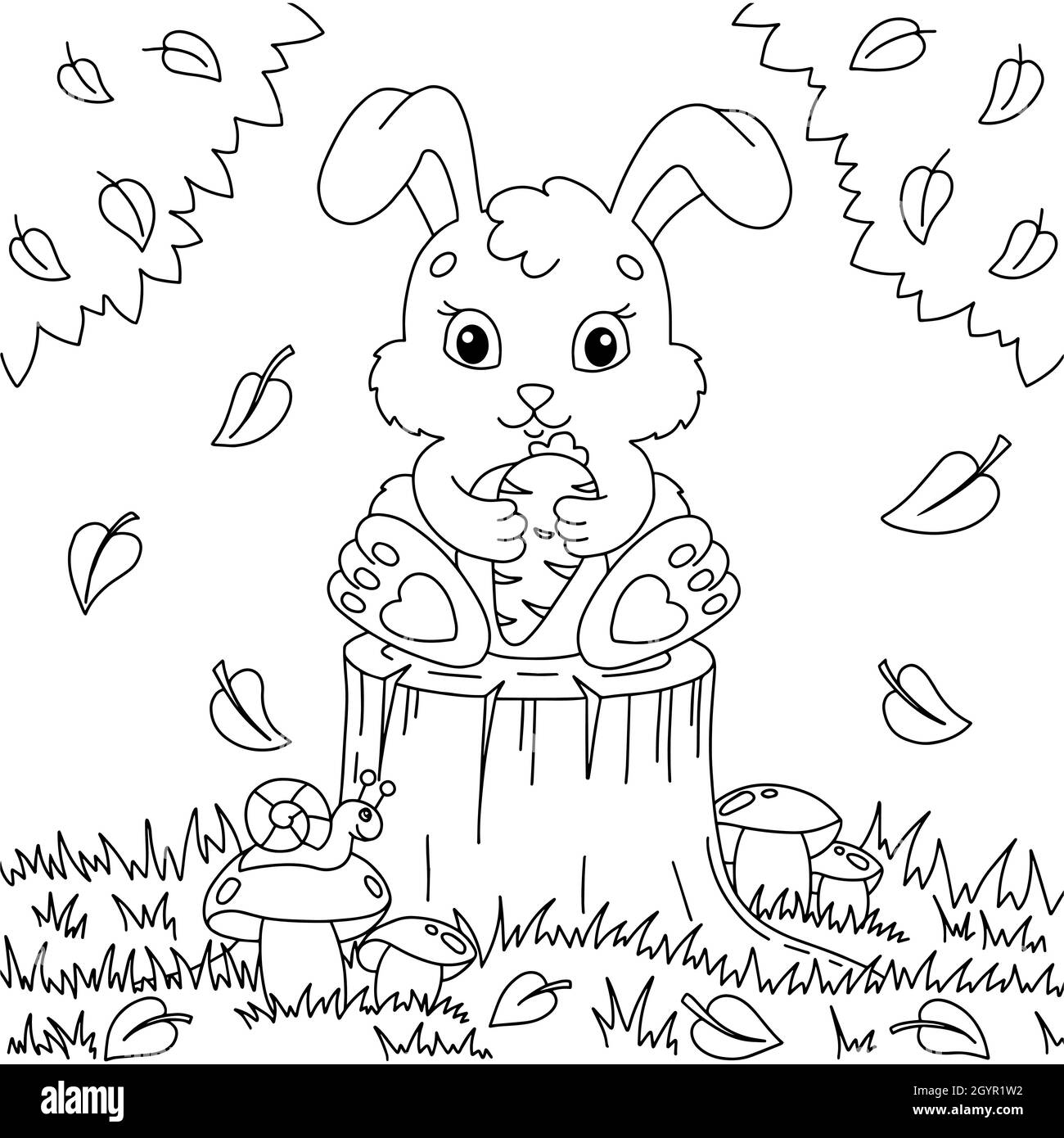 Bunny rabbit carrot illustration drawing black and white stock photos images