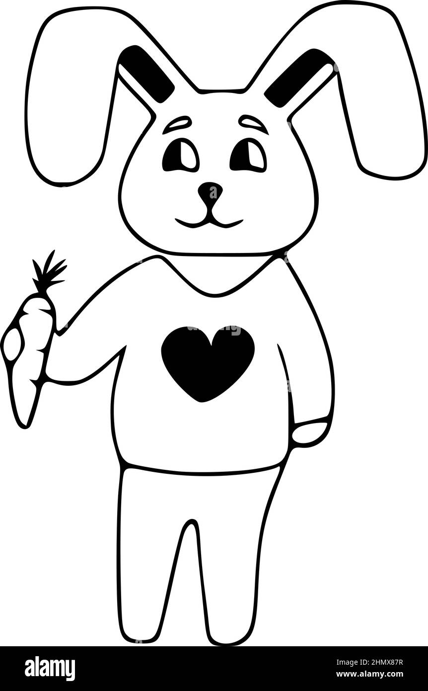 Bunny rabbit carrot illustration drawing black and white stock photos images