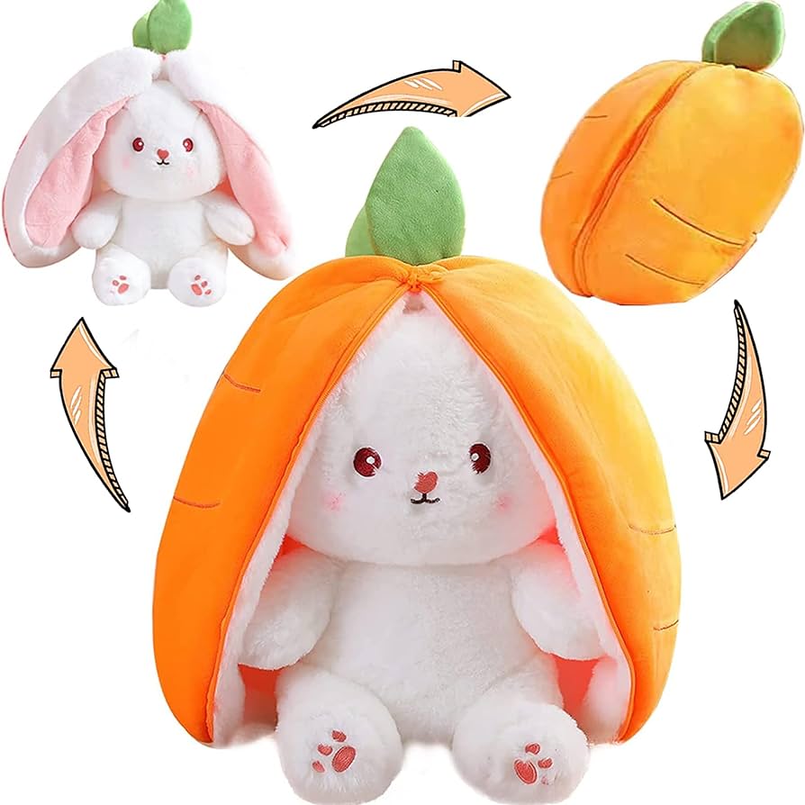 Miaodam reversible carrot bunny stuffed animal carrot rabbit ears zip plush stuffed fruit bunny plush in a carrot fluffy rabbit plushies funny hide seek bunny toy for girls gifts girlfriend