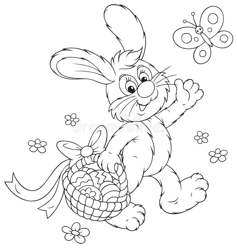 Easter bunny with a basket of eggs rabbit walking with a basket of painted east aff eggs rabbitâ coelho para pintar pãginas para colorir coelho desenho