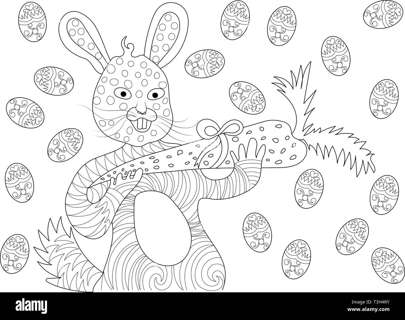 Easter bunny with carrot coloring pages stock vector images