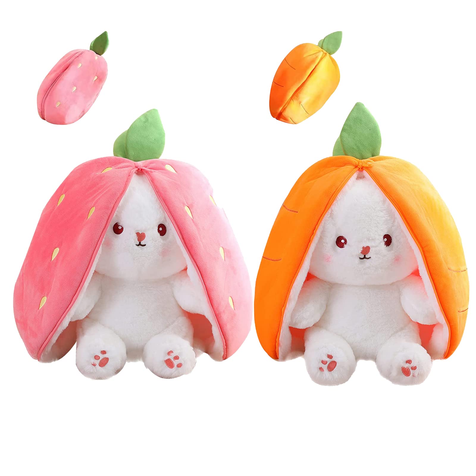 Mukorolee pcs plush toy pillows reversible carrot strawberry bunny with zipper easter stuffed animal rabbit plushie