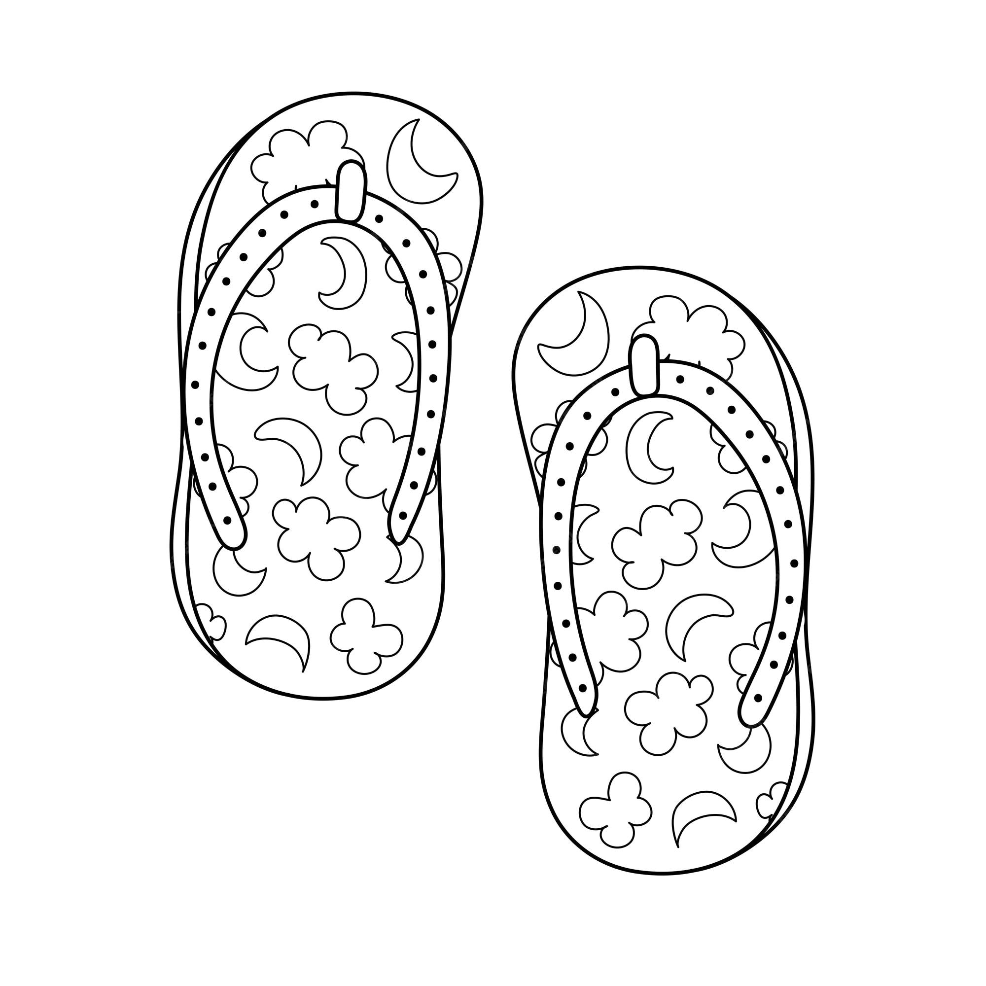 Doodle flip flop zapatos para colorear pãgina par zapatillas de verano imprimir zapatos dibujados a mano en contorno vector premium