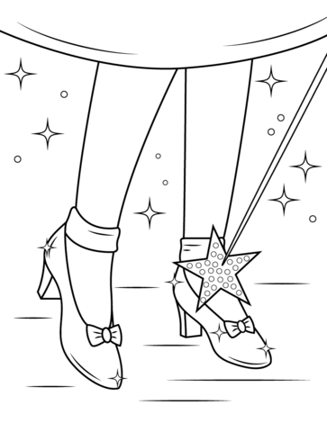 Sparkling ruby shoes coloring page