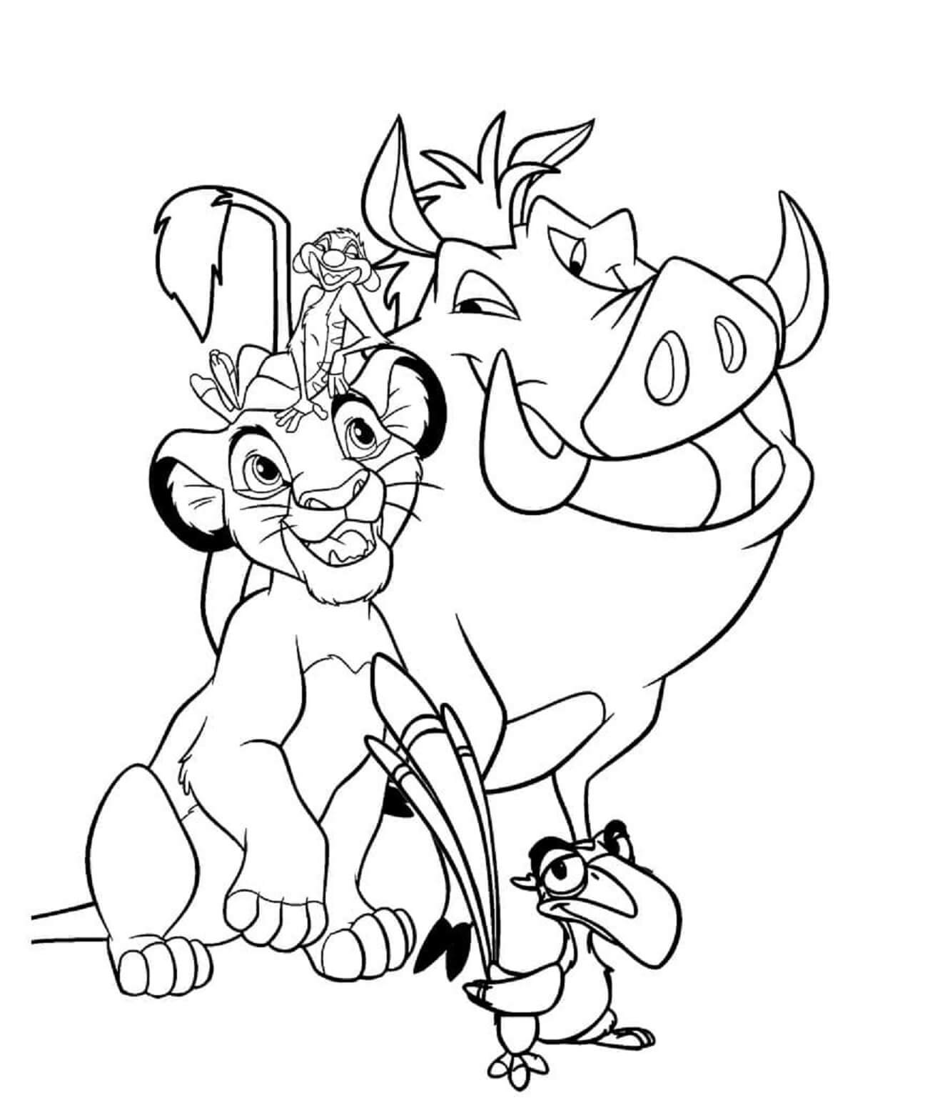 Simba timon pumbaa and zazu coloring page