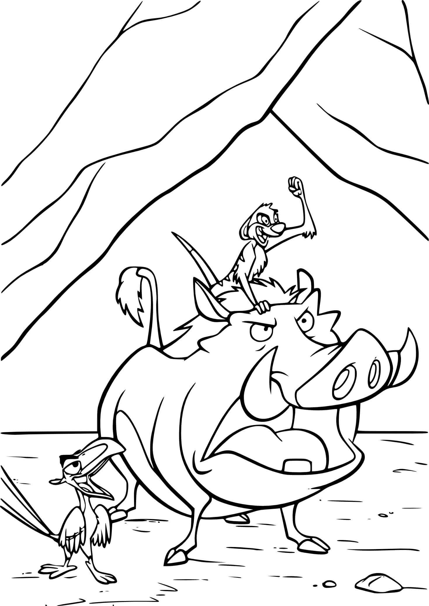 Timon pumbaa and zazu attack coloring page