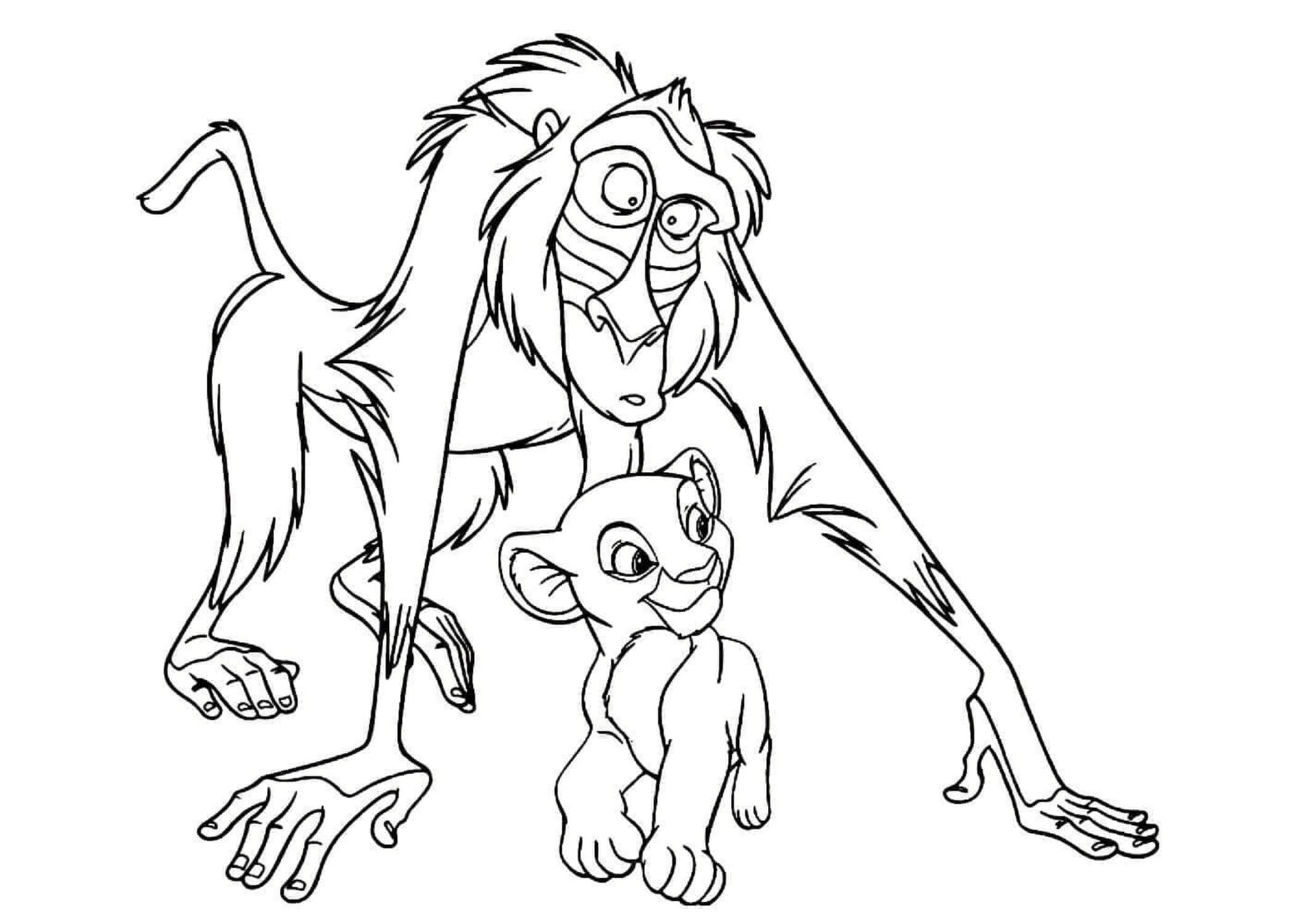 Rafiki with little simba coloring page