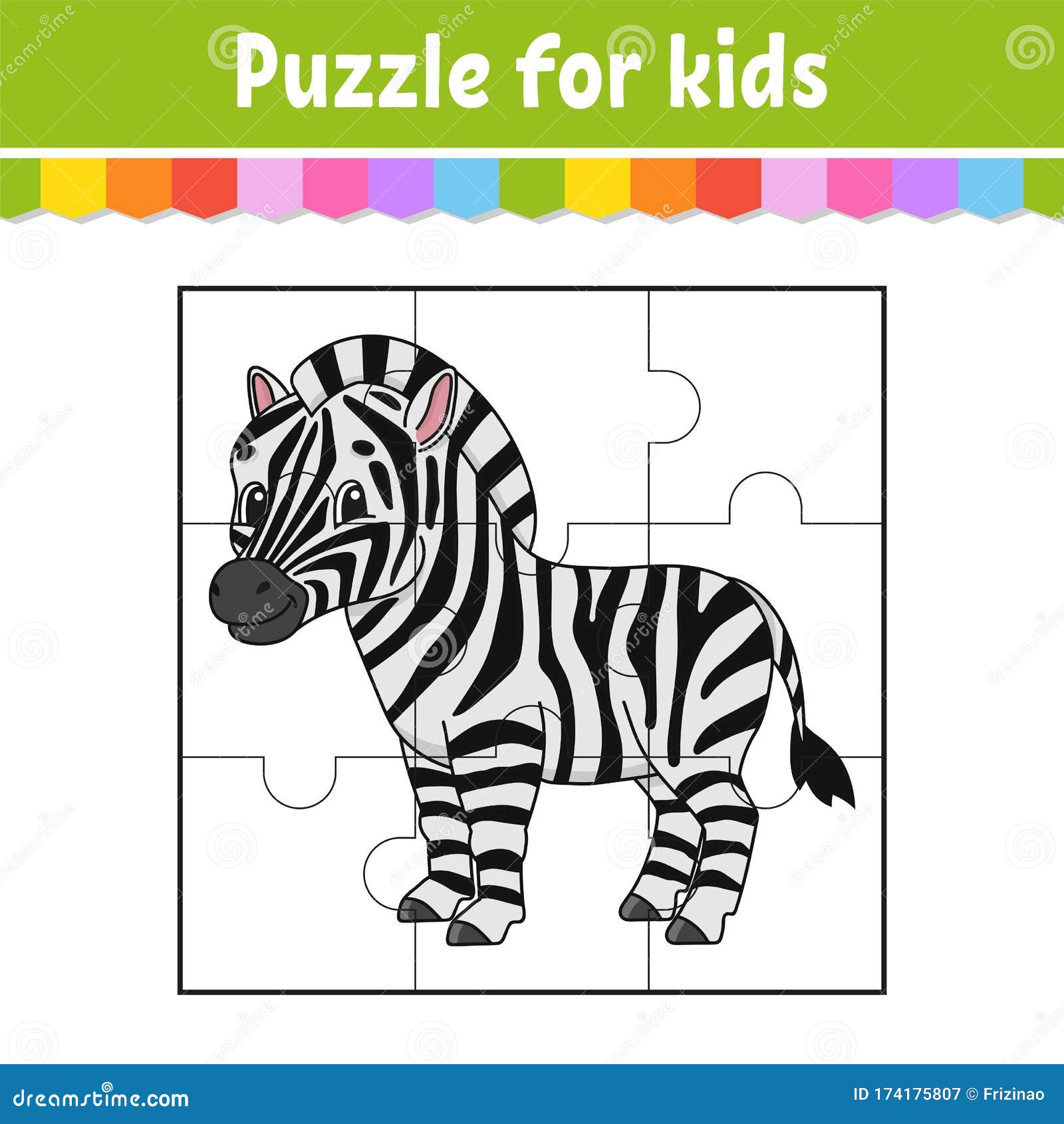 Puzzle game for kids cute zebra education worksheet color activity page riddle for preschool isolated vector illustration stock vector