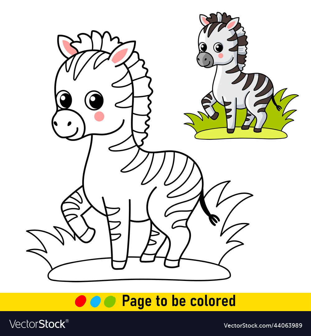 Coloring book with zebra in cartoon style black vector image