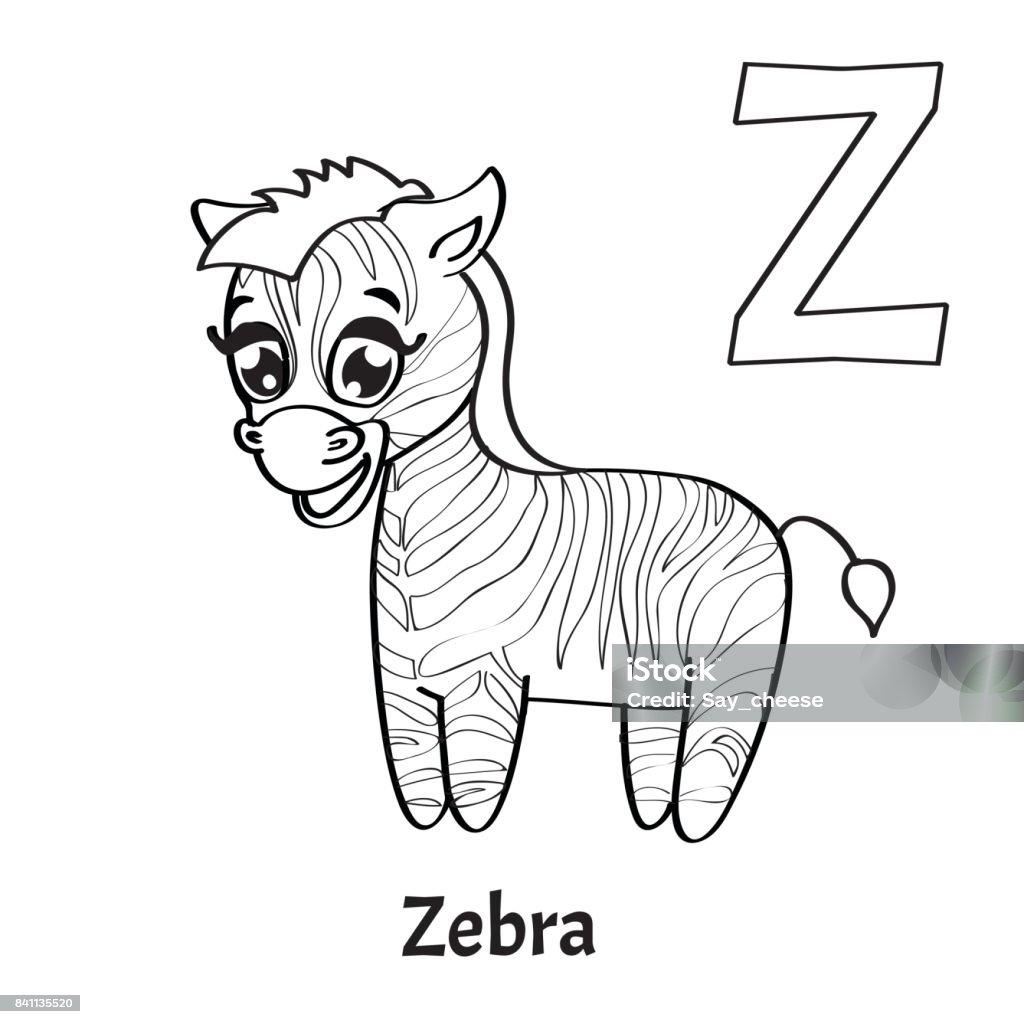 Vector alphabet letter z coloring page zebra stock illustration
