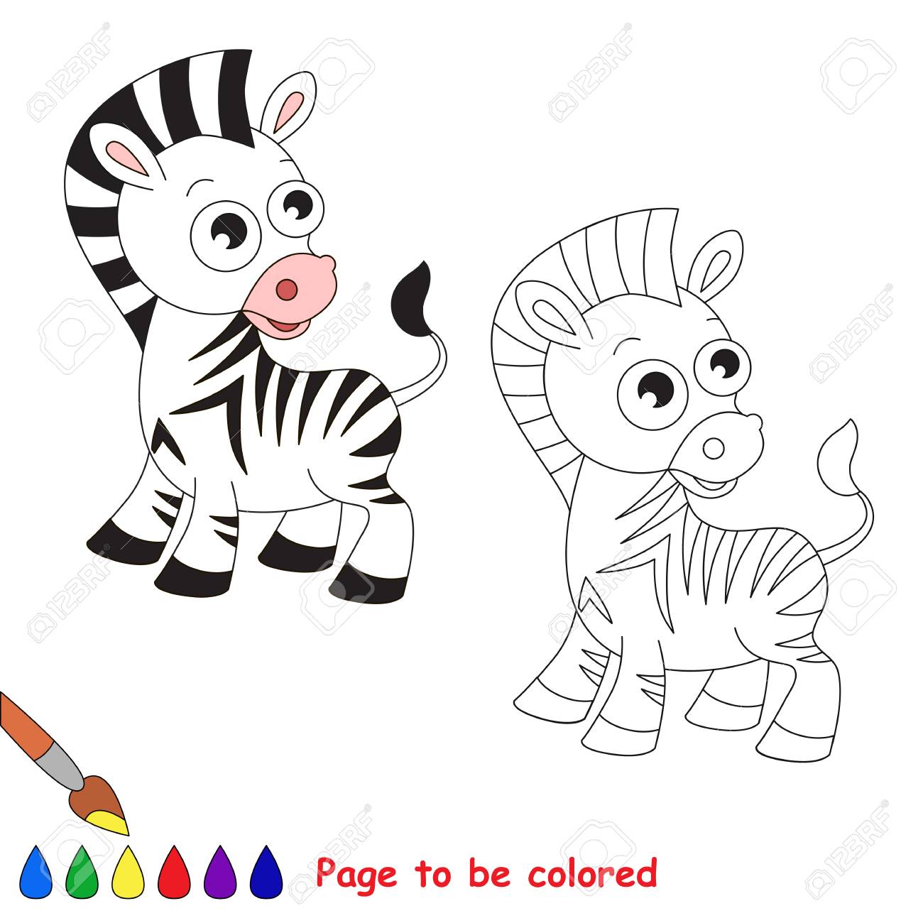 Funny zebra to be colored coloring book to educate kids learn colors visual educational game easy kid gaming and primary education simple level of difficulty coloring pages royalty free svg cliparts vectors