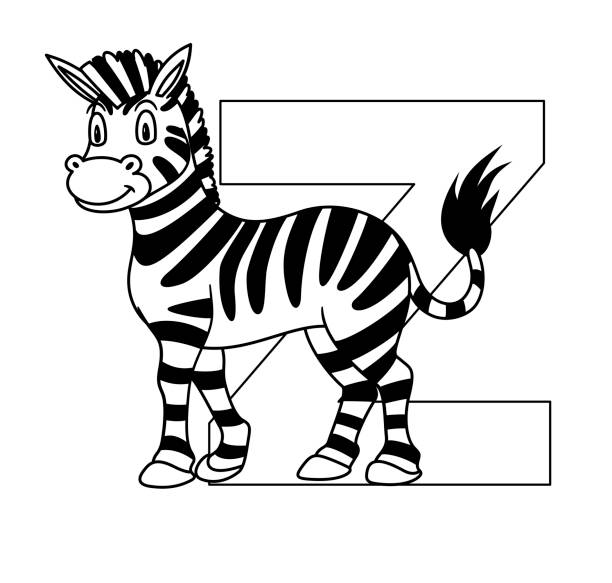 Animal alphabet capital letter z zebra illustration for pre school education kindergarten and foreign language learning for kids and children coloring page and books zoo topic stock illustration