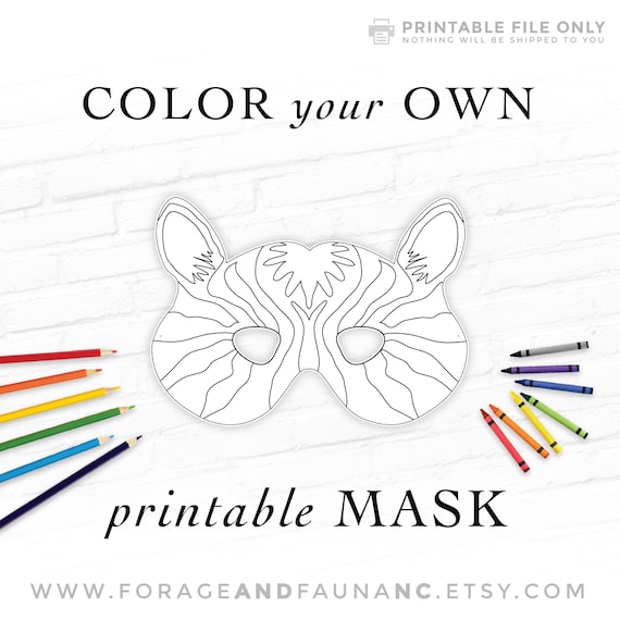 Zebra mask printable coloring book page photo booth props