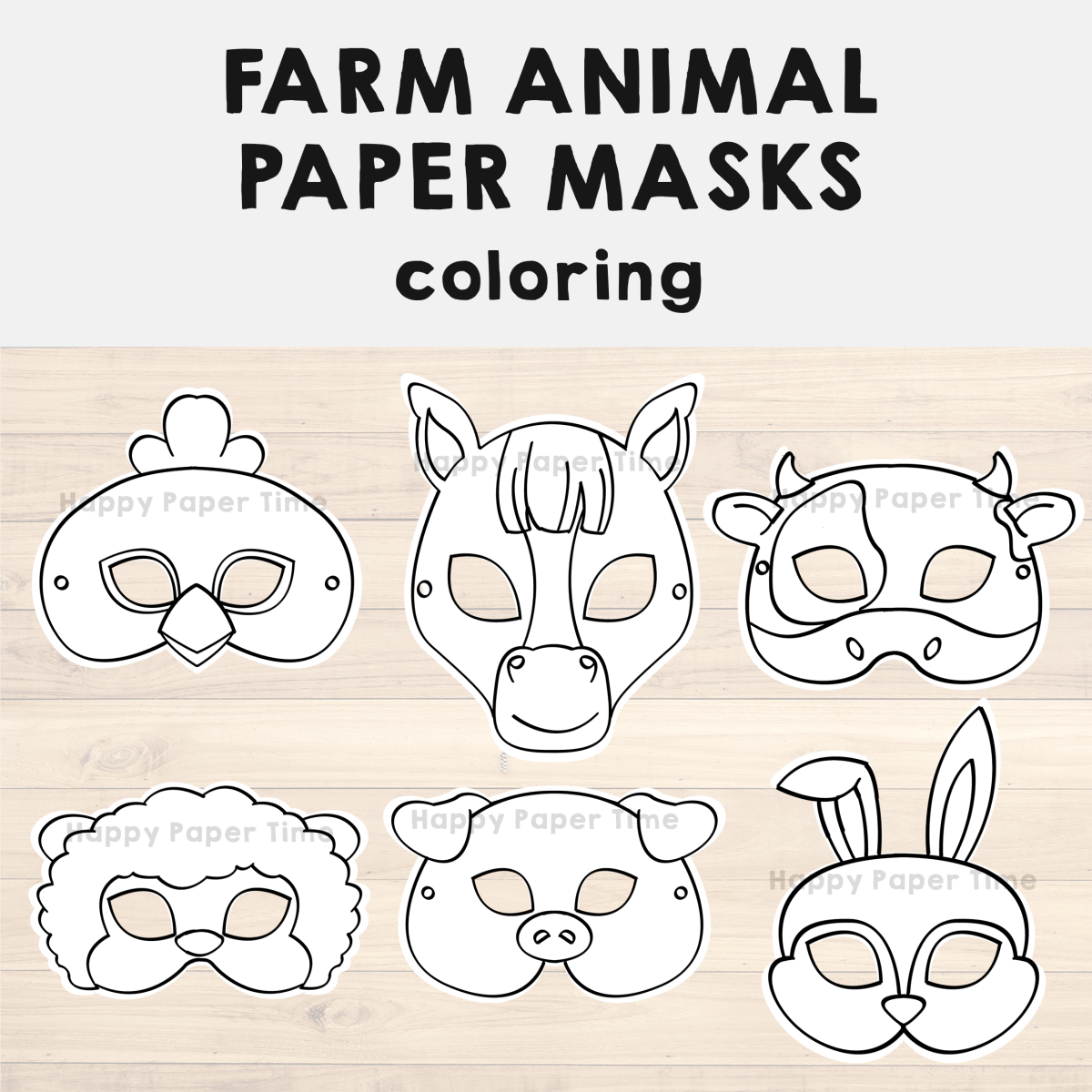 Farm animal paper masks printable coloring craft activity costume template made by teachers