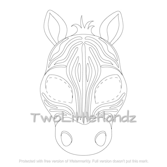 Zebra printable mask animal masks for kids party printable coloring page digital download kids craft printable