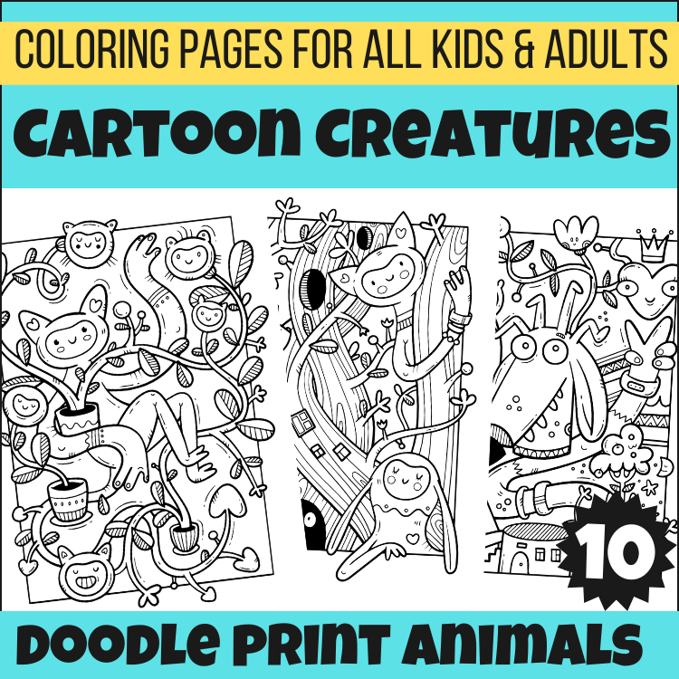 Cartoon creatures doodle coloring pages zen doodle animals coloring pages pdf made by teachers