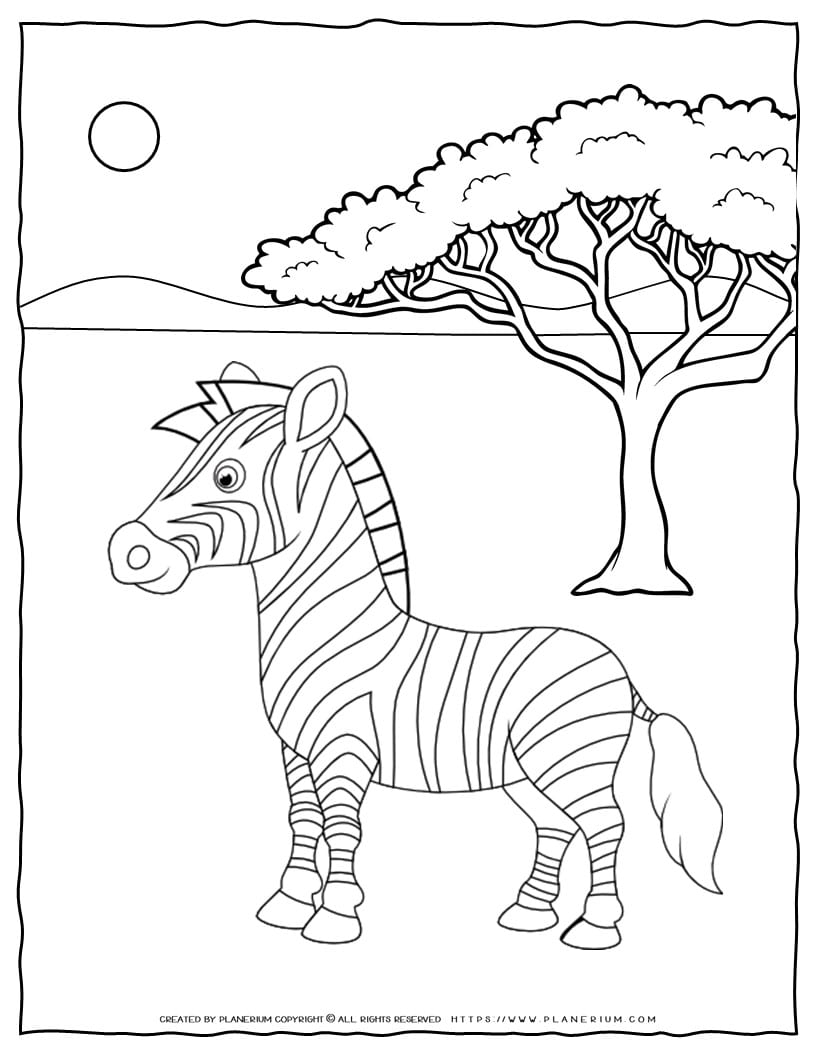 Free zebra coloring page for kids printable african animals theme