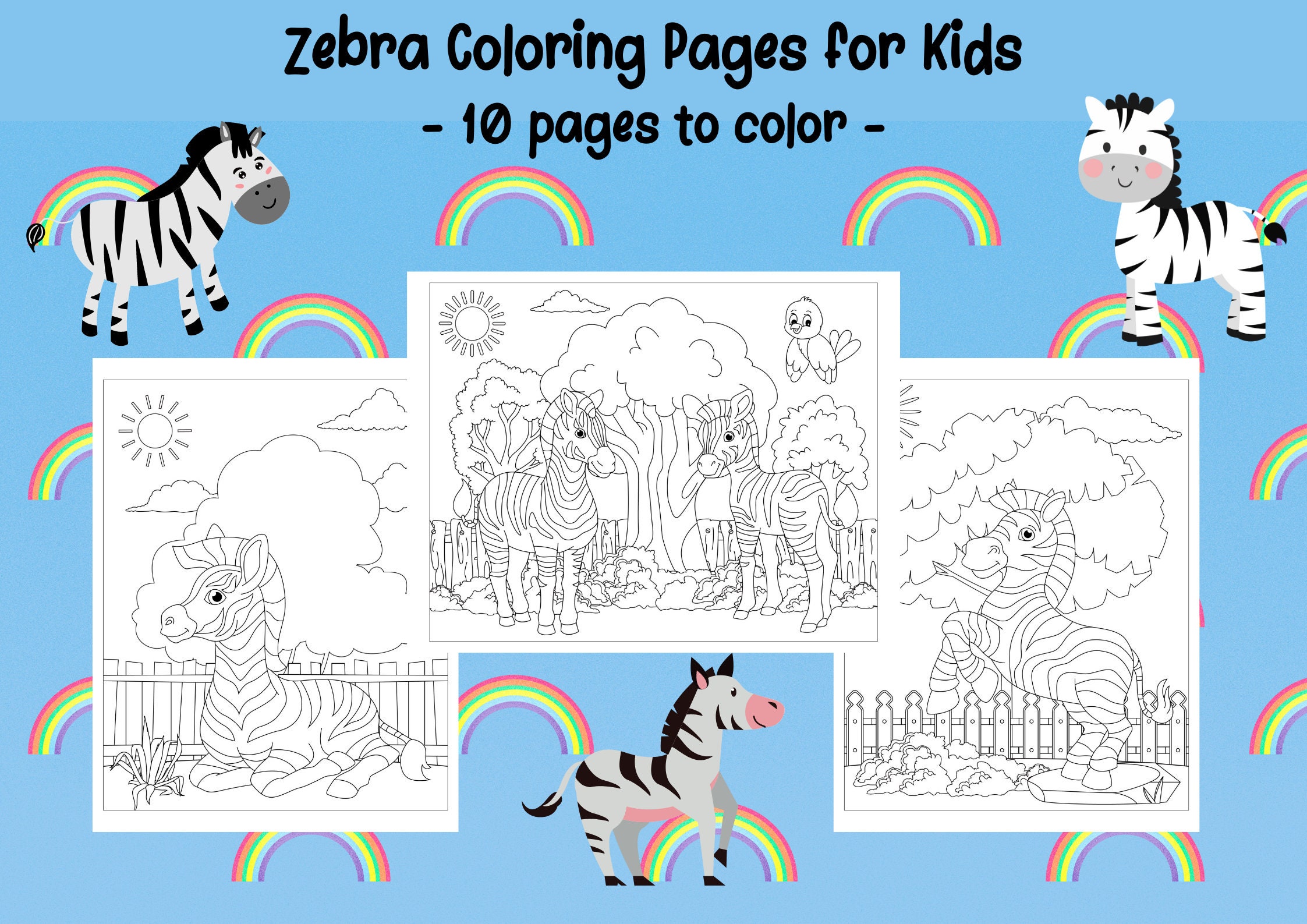 Zebra coloring pages bundle for kids boys and girls printable pages zebra coloring book zebra coloring sheets instant download