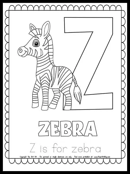 Letter z is for zebra free printable coloring page â the art kit