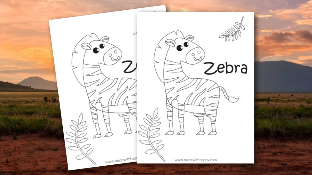 Free printable zebra coloring page