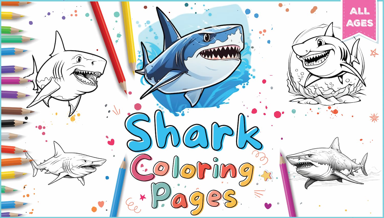 Shark coloring pages for kids adults