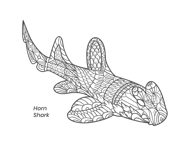 Premium vector horn shark zentangle