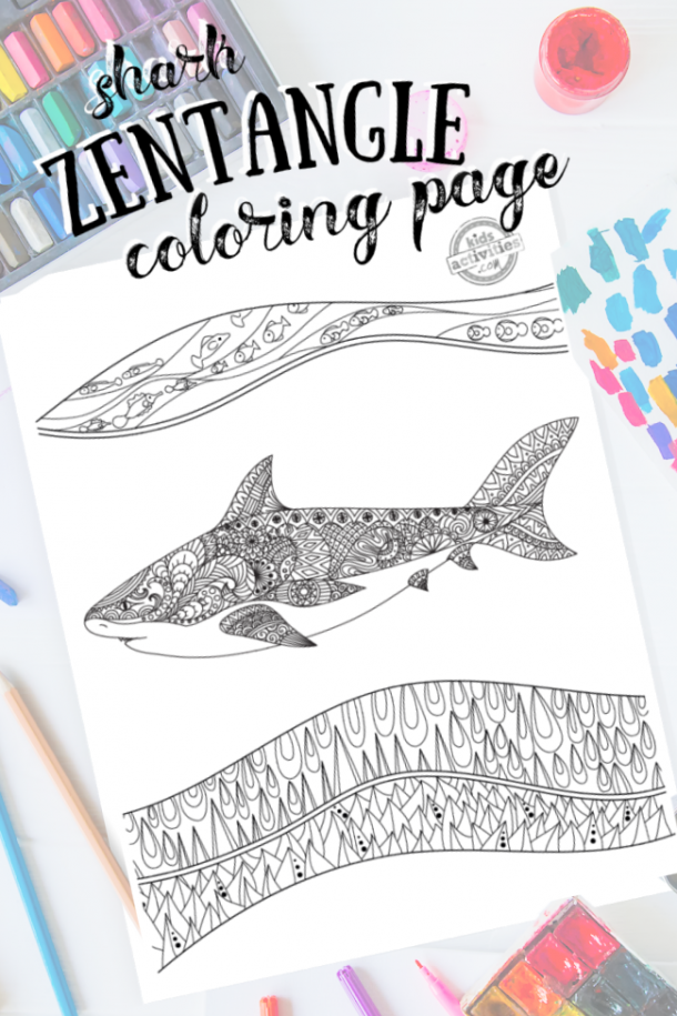 Cool printable shark zentangle coloring page kids activities blog