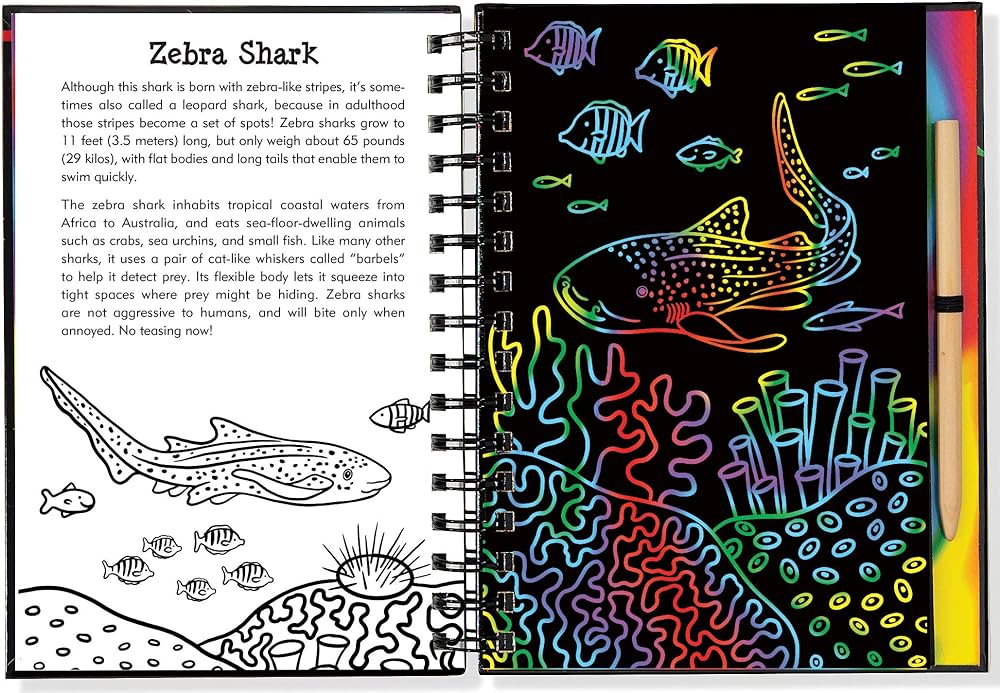 Scratch sketch sharks trace along peter pauper press books