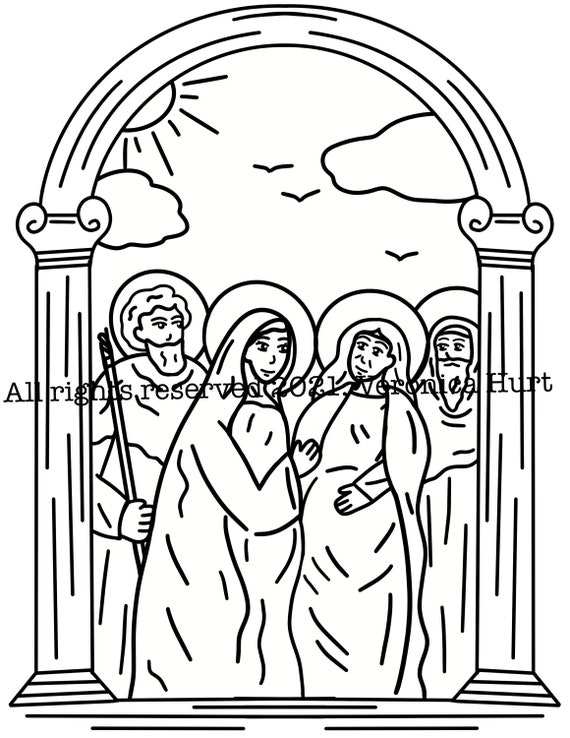 The visitation saint mary saint elizabeth coloring page for kids and adults instant download