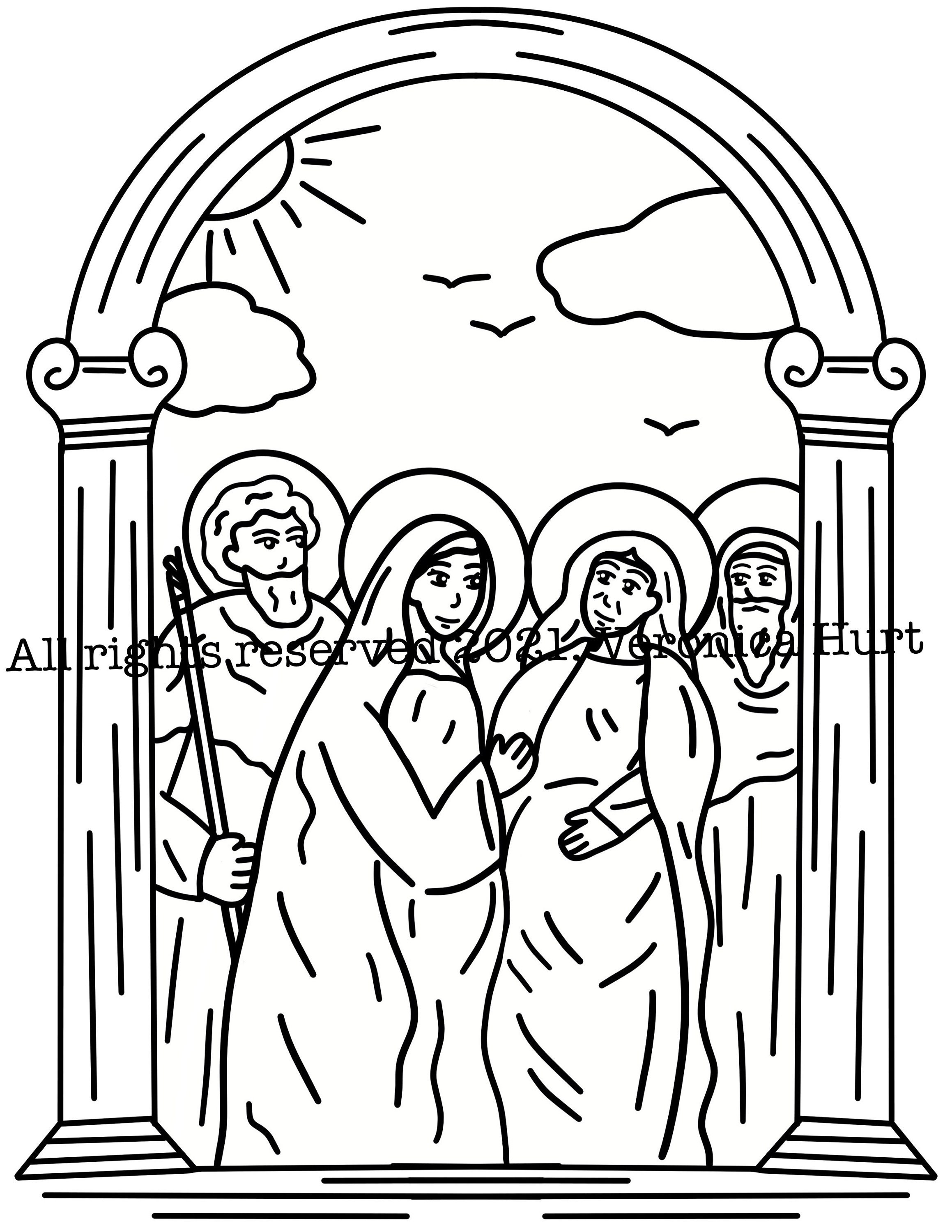 The visitation saint mary saint elizabeth coloring page for kids and adults instant download