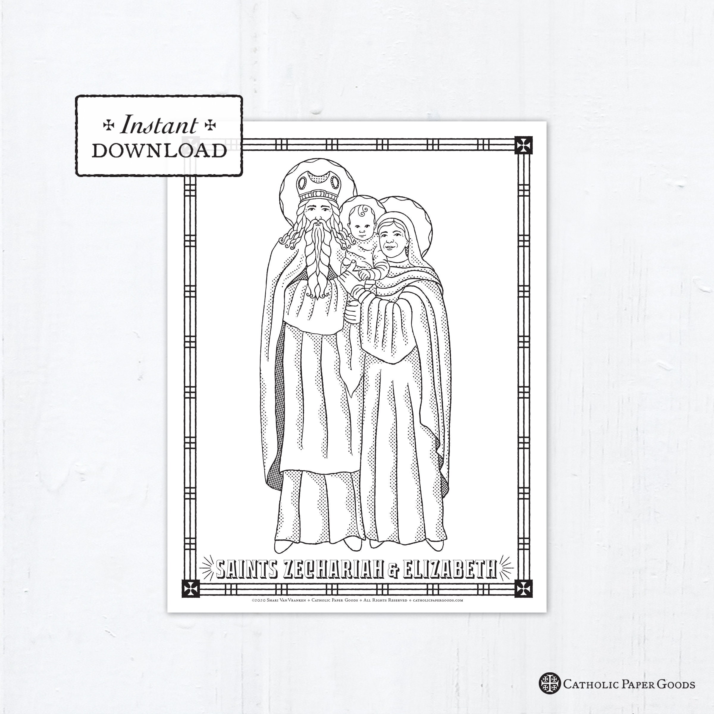 Catholic coloring page saint zechariah saint elizabeth catholic saints printable coloring page digital pdf instant download