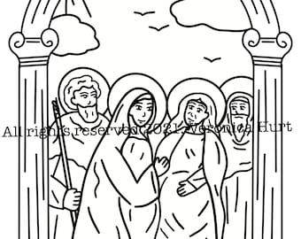 The visitation saint mary saint elizabeth coloring page for kids and adults instant download