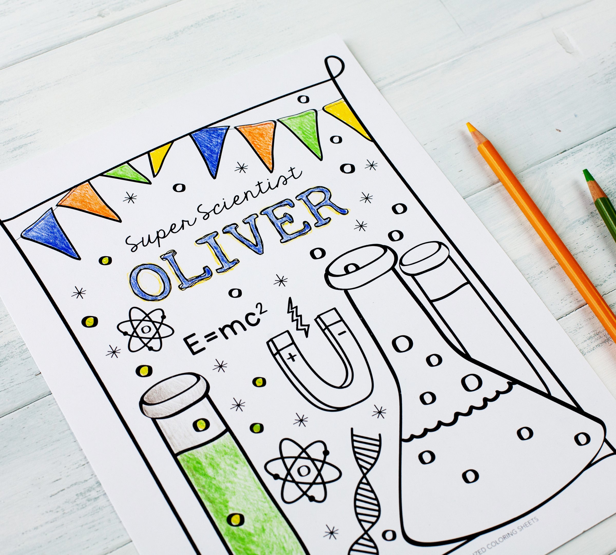 Super science birthday party printable coloring sheet designs persona â samantha b design