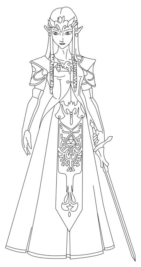 The main female character of the entire series of games the legend of zelda coloring page
