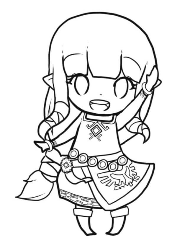 Chibi zelda is a brave warrior coloring page