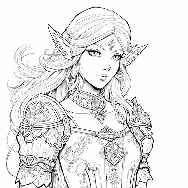 Premium ai image legendary lineart coloring page of princess zelda