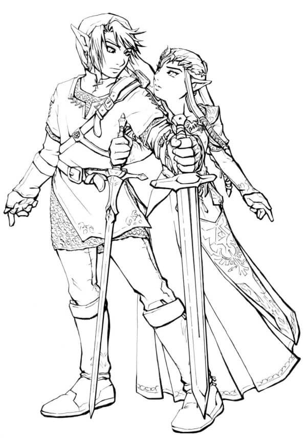 Princess zelda is ready to support her lover in any situation coloring page