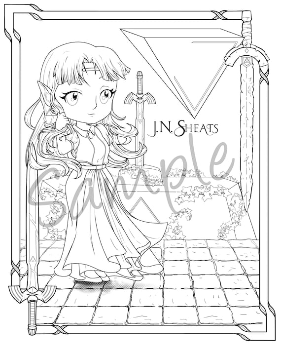 Princess zelda a link to the past coloring page downloads for instant download