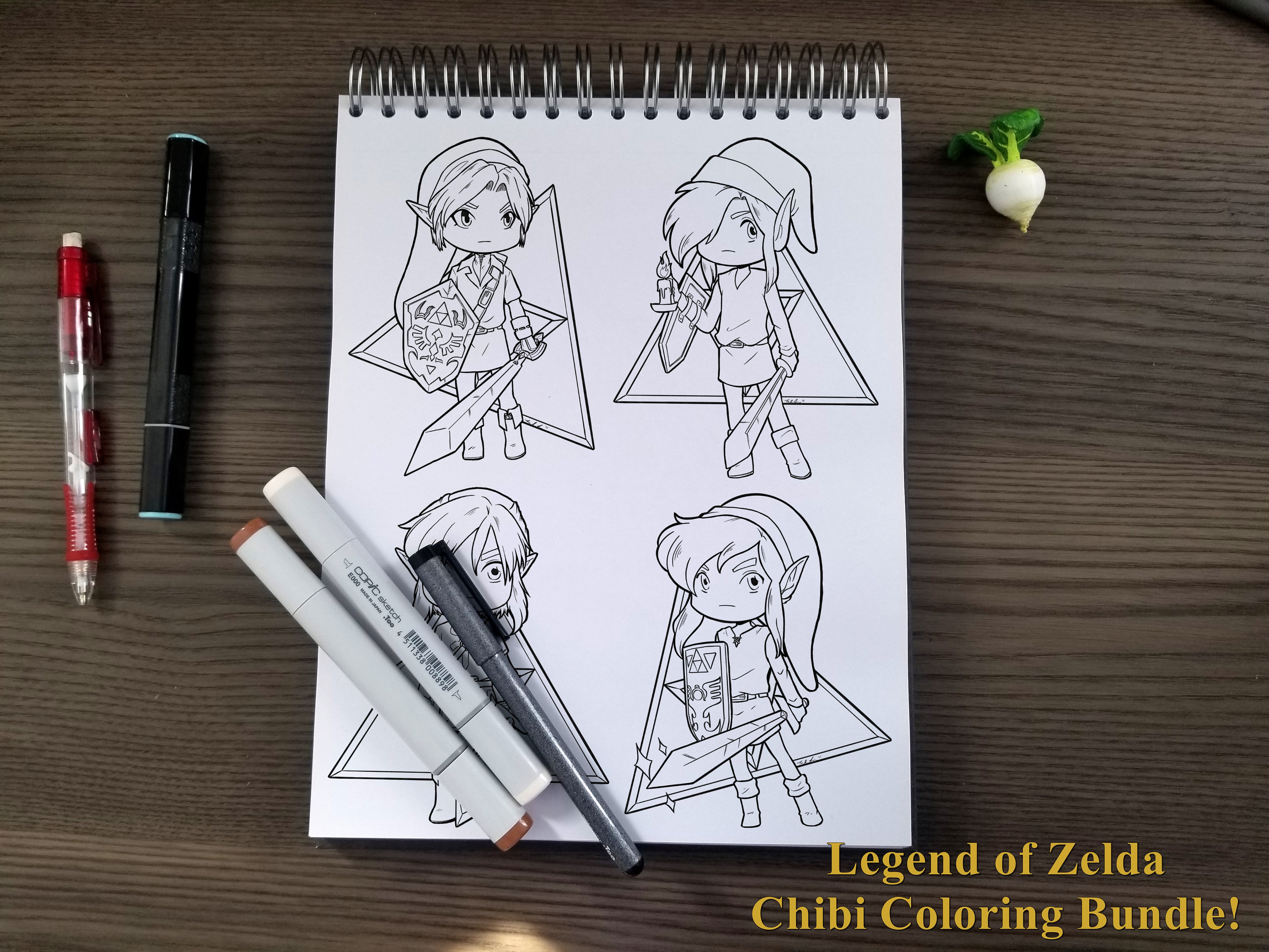 Legend of zelda inspired coloring page bundle