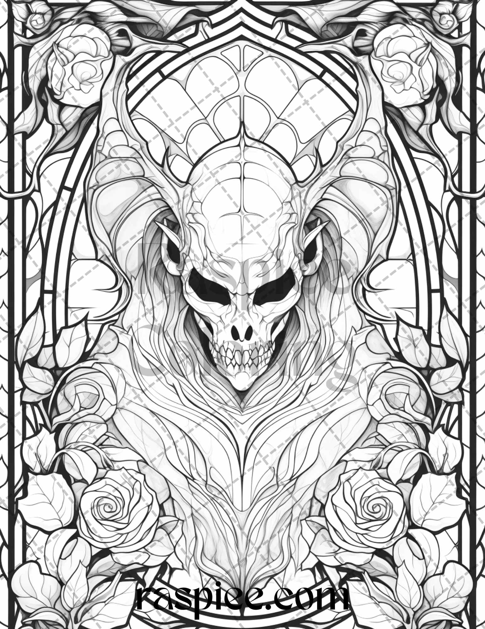 Halloween stained glass grayscale coloring pages printable for adul â coloring