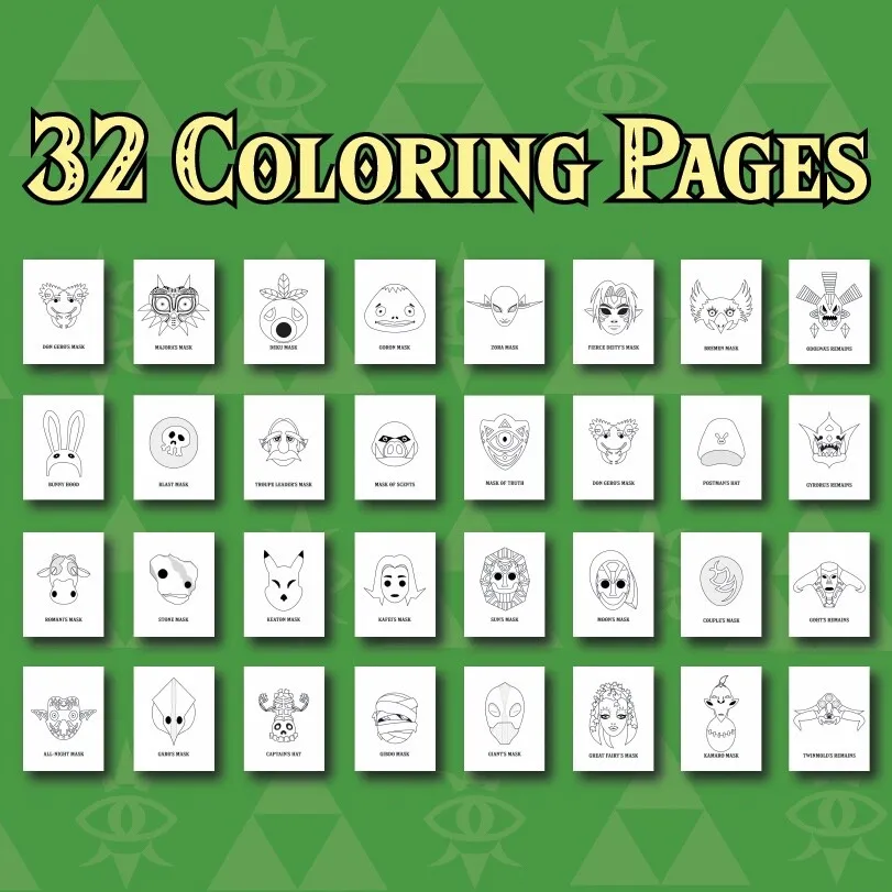 Majoras mask legend of zelda coloring pages sheets total printable files