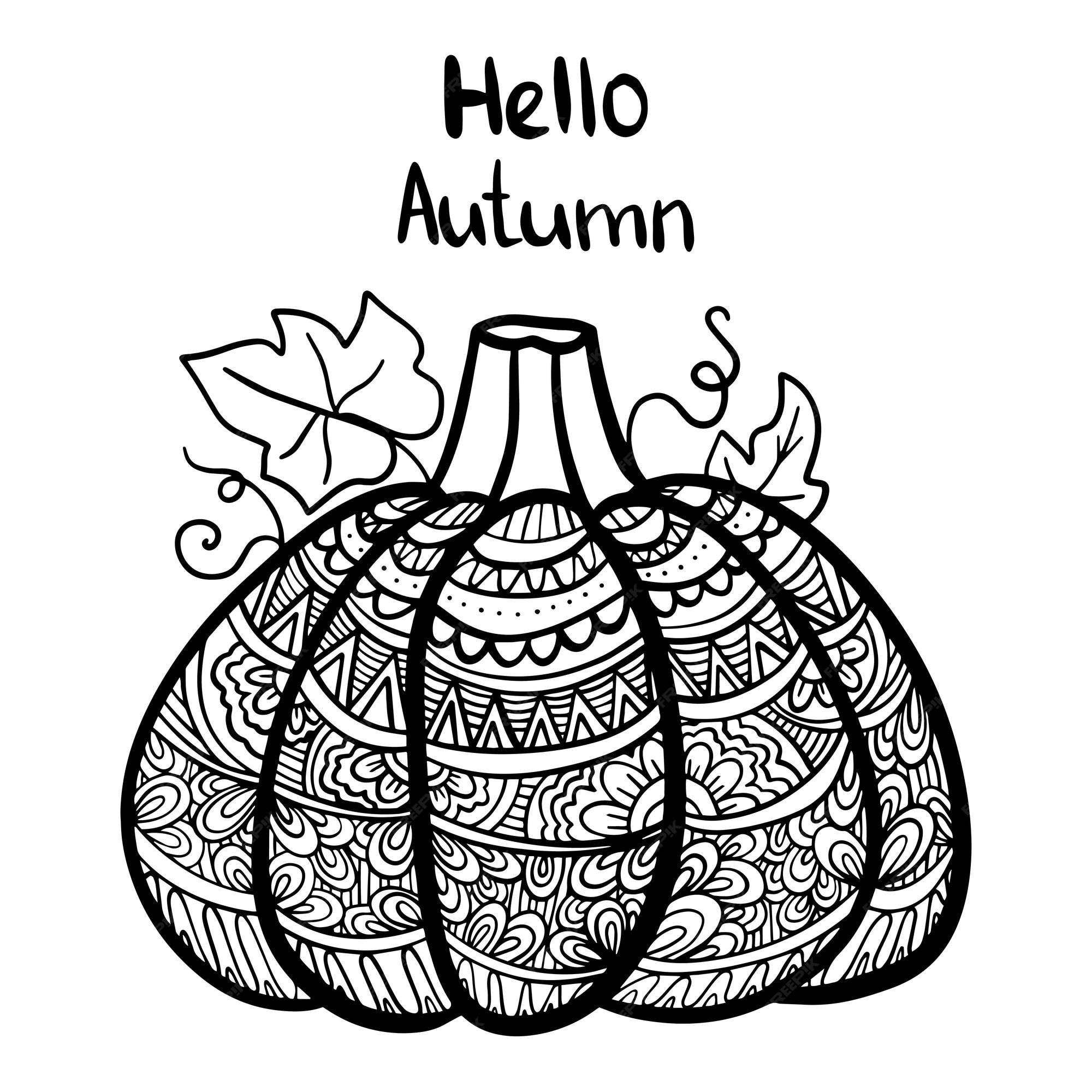 Premium vector vector hand drawn illustration of a pumpkin zen doodle and zen tangle autumn drawing with a pattern