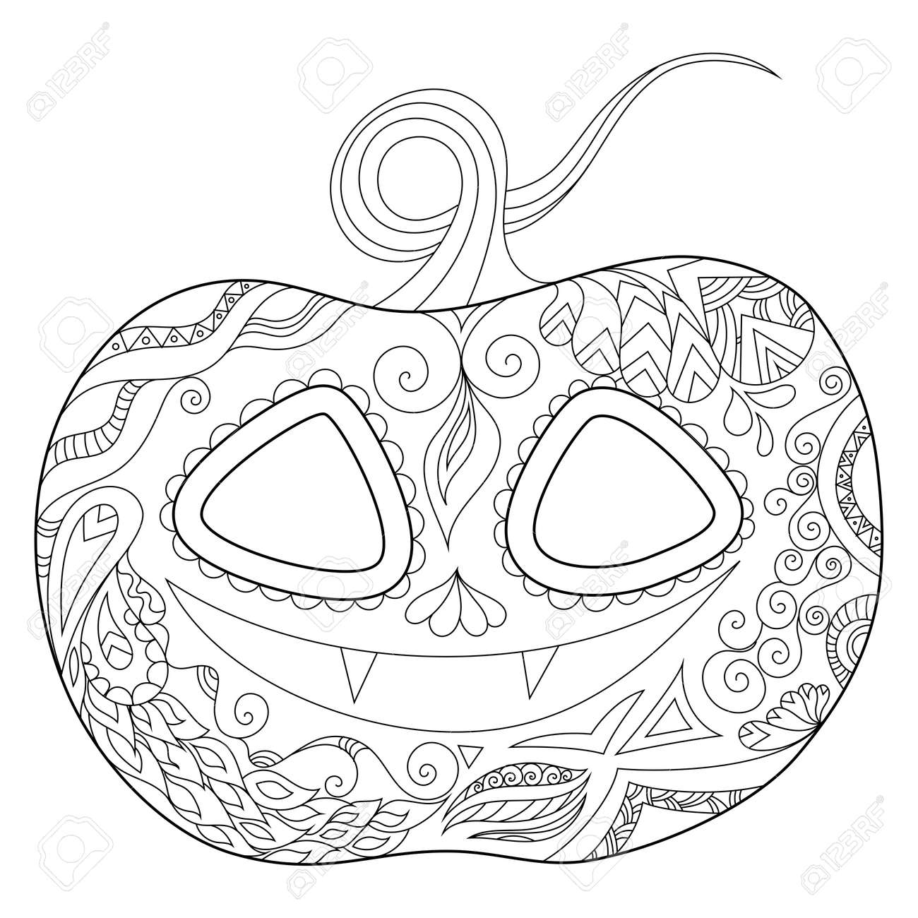 Zen doodle pumpkin halloween boho inspired line art illustration royalty free svg cliparts vectors and stock illustration image