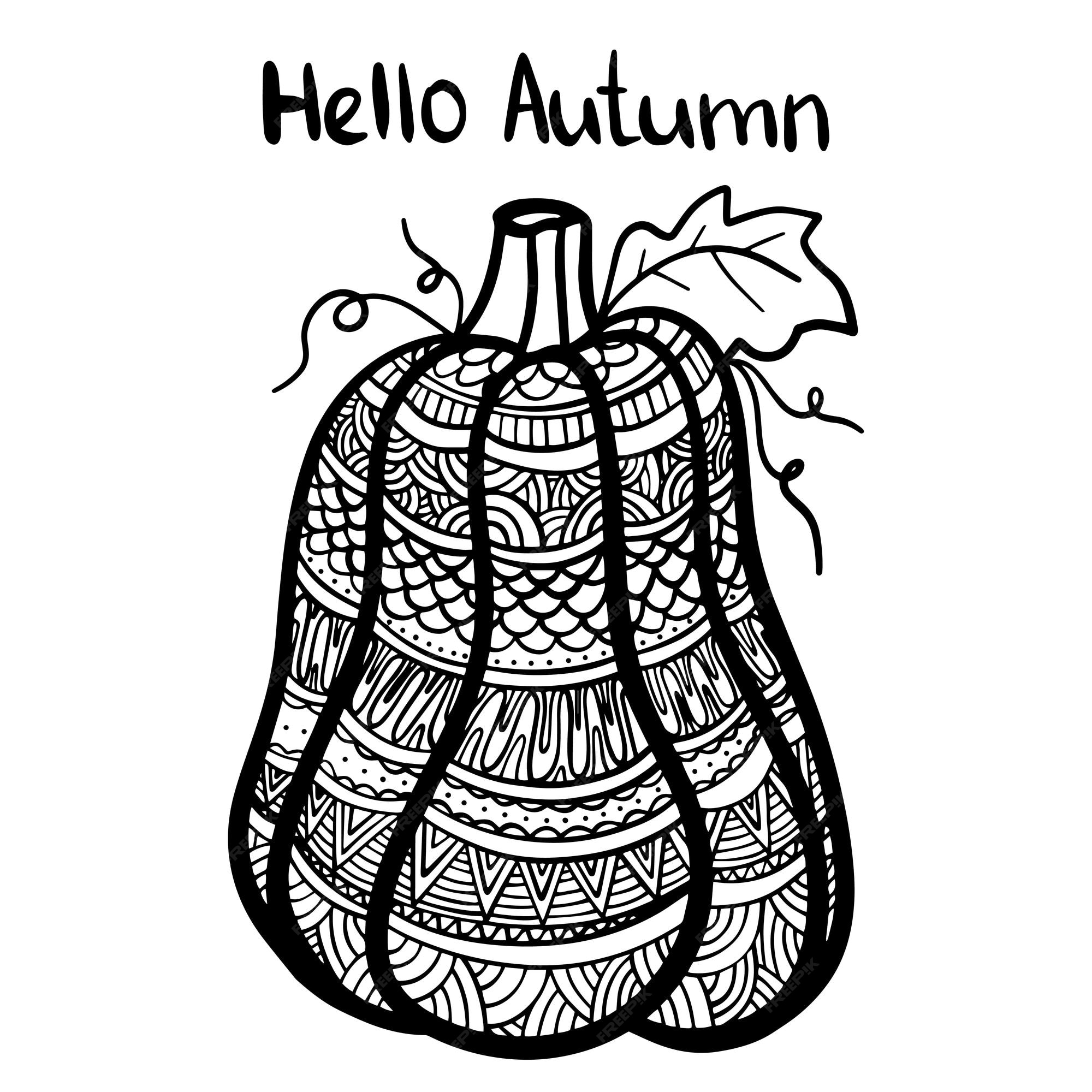 Premium vector vector hand drawn illustration of a pumpkin zen doodle and zen tangle autumn drawing with a pattern