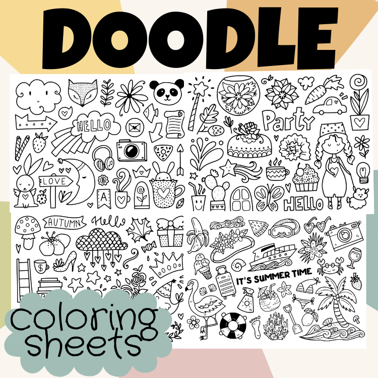 Zen doodle coloring sheets summer space travel dinosaur environment food