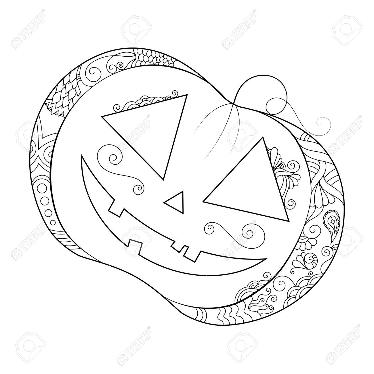 Zen doodle pumpkin halloween boho inspired line art illustration royalty free svg cliparts vectors and stock illustration image