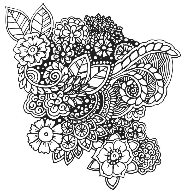 Adult coloring page flowers and leaves instant download zentangle